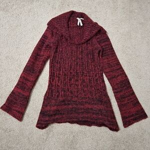 Derek Heart Maroon/Dark Red And Black Cowl Neck Sweater